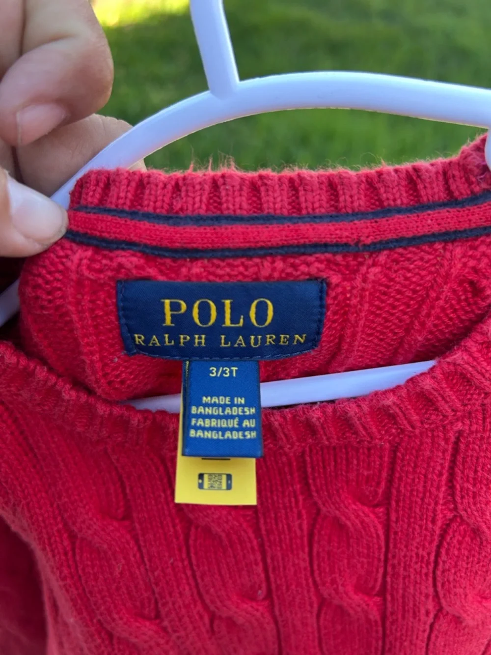 Ralph Lauren Red Cable Knit Cotton Crewneck Sweater